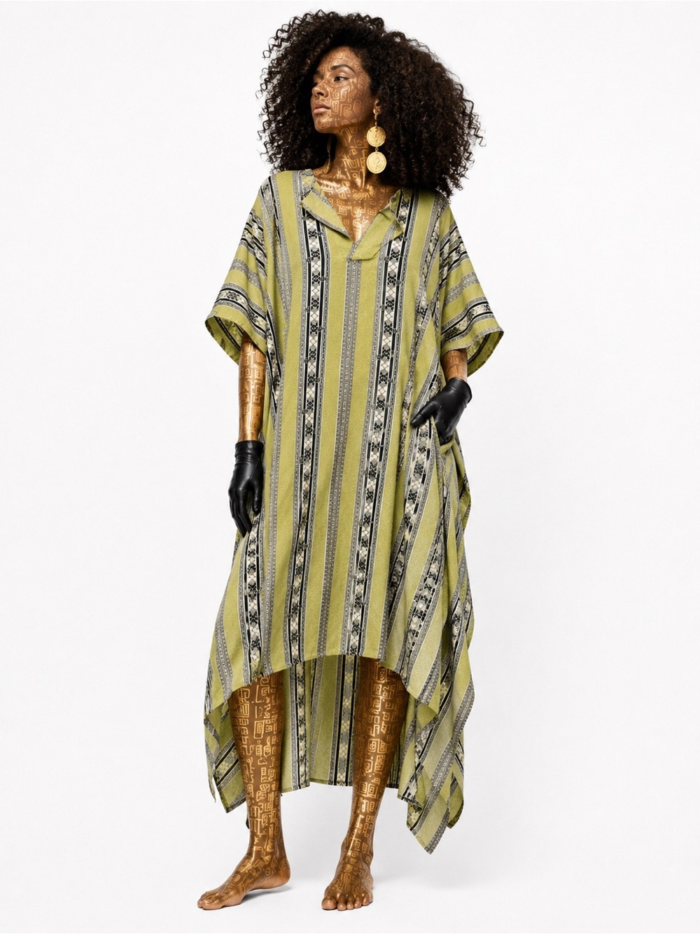 Striped High-Low Maxi Dress in Olive